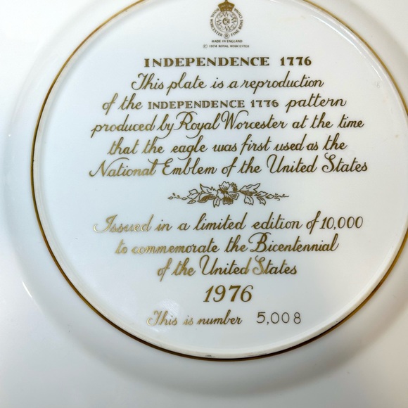Royal Worcester “Independence 1776” Commemorative Plate – Limited Edition #5008 - Picture 9 of 11